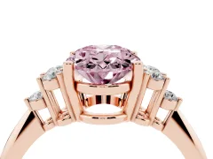 Fancy Pink Oval Cut Diamond Cluster Ring Set in Rose gold with Plain Band and Prong Setting