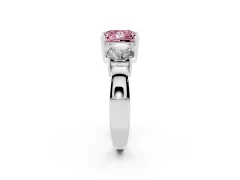 Fancy Pink Princess Cut Diamond Three-Stone Ring Set in Silver with Round Side Stones and Classic Band