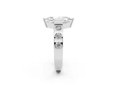 Marquise Cut Diamond Channel-Set Band Ring Set in Silver with Bezel Prong Setting