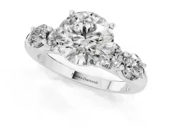 Round Cut Diamond Five-Stone Prong Set Ring Set in Platinum with Classic Band