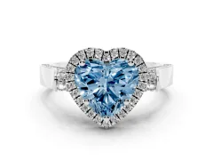 Fancy Blue Heart Cut Diamond Halo Ring Set in Silver with Twist Band and Pavé Accents