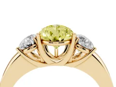 Fancy Yellow Pear Cut Diamond Three-Stone Ring Set in Yellow gold with Bold Center and Classic Band