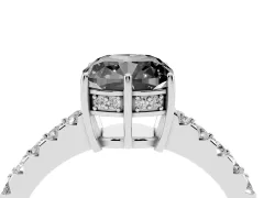 Fancy Black Cushion Cut Diamond Solitaire Engagement Ring Set in Silver with Pavé Band and Prong Setting