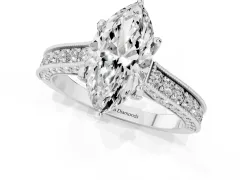 Marquise Cut Diamond Solitaire Ring Set in Silver with Milgrain-Edged Pavé Band and Prong Setting