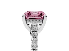 Fancy Pink Asscher Cut Diamond Solitaire Ring Set in White gold with Brilliant Pavé Band and Prong Setting