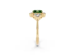 Fancy Green Asscher Cut Diamond Cluster Ring Set in Yellow gold with Beaded Band