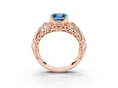 Fancy Blue Asscher Cut Diamond Art Deco Ring Set in Rose gold with Pavé Split Shank