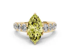 Fancy Yellow Marquise Cut Diamond Pavé Engagement Ring Set in Yellow gold with Prong Setting