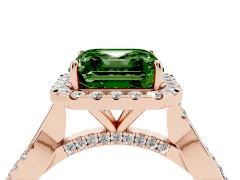 Fancy Green Asscher Cut Diamond Halo Twist Band Solitaire Ring Set in Rose gold with Prong Setting