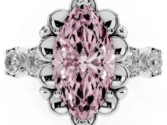 Fancy Pink Marquise Cut Diamond Floral Halo Ring Set in White gold with Shared Prong Band