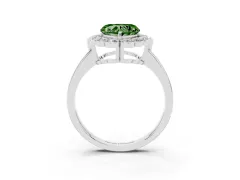 Fancy Green Heart Cut Diamond Halo Cluster Engagement Ring Set in Silver with Solitaire Band and Prong Setting