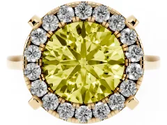 Fancy Yellow Round Cut Diamond Cluster Halo Solitaire Ring Set in Yellow gold with Prong Setting