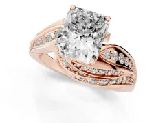 Radiant Cut Diamond Solitaire Ring Set in Rose gold with Layered Twist Pavé Band