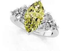 Fancy Yellow Marquise Cut Diamond Solitaire Ring Set in Silver with Cluster Accents on Each Side