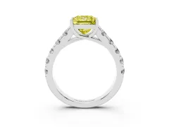 Fancy Yellow Princess Cut Diamond Solitaire Ring Set in Silver with Cut-Down Micro Pavé Band and Prong Setting