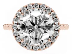 Round Cut Diamond Halo Ring Set in Rose gold with Plain Twisted Band
