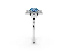 Fancy Blue Round Cut Diamond Cluster Halo Ring Set in White gold with Milgrain Bezel Accents and Plain Band