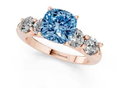Fancy Blue Cushion Cut Diamond Five-Stone Prong Set Ring Set in Rose gold with Classic Band