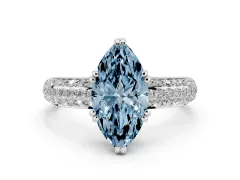 Fancy Blue Marquise Cut Diamond Solitaire Ring Set in White gold with Multi-Row Round Pavé Band and Prong Setting