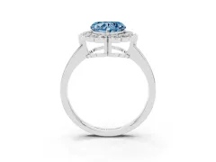 Fancy Blue Heart Cut Diamond Halo Cluster Engagement Ring Set in Silver with Solitaire Band and Prong Setting