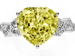 Fancy Yellow Heart Cut Diamond Ring Set in Platinum with Scattered Round Accents