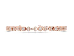 Round Cut Diamond Bezel-Set Tennis Bracelet Set in Rose gold with Milgrain Band