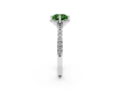 Fancy Green Cushion Cut Diamond Solitaire Ring Set in White gold with Pavé Band and Floral Prong Setting