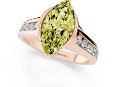 Fancy Yellow Marquise Cut Diamond Bezel-Set Solitaire Ring Set in Rose gold with Channel-Set Band