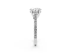 Oval Cut Diamond Solitaire Ring Set in Silver with Brilliant Pavé Band and Prong Setting