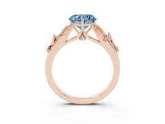 Fancy Blue Heart Cut Diamond Solitaire Ring Set in Rose gold with Leaf Motif Band
