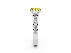 Fancy Yellow Oval Cut Diamond Channel Set Solitaire Engagement Ring Set in Silver with Prong Setting