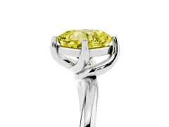 Fancy Yellow Cushion Cut Diamond Solitaire Engagement Ring Set in White gold with Classic Plain Band