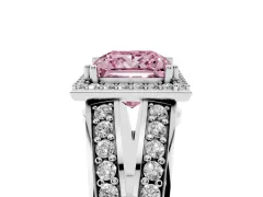 Fancy Pink Princess Cut Diamond Halo Ring Set in Platinum with Double Pavé Split Shank