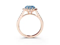 Fancy Blue Heart Cut Diamond Pavé Halo Engagement Ring Set in Rose gold with Pavé Band and Prong Setting