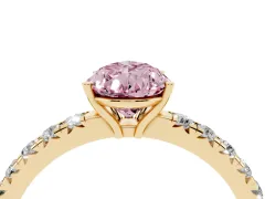 Fancy Pink Pear Cut Diamond Pavé Solitaire Engagement Ring Set in Yellow gold with Prong Setting