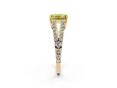 Fancy Yellow Emerald Cut Diamond Split Shank Pavé Engagement Ring Set in Yellow gold with Prong-Held Center Stone