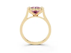Fancy Pink Round Cut Diamond Cluster Halo Solitaire Ring Set in Yellow gold with Prong Setting