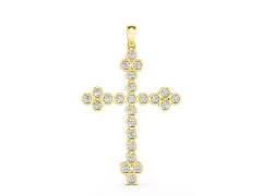 Round Diamond Cross Pendant Set in Yellow gold with Bezel-Set Stones