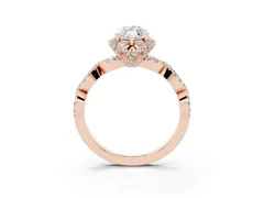 Marquise Cut Diamond Halo Twist Band Solitaire Ring Set in Rose gold with Prong-Set Center Stone