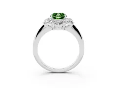 Fancy Green Cushion Cut Diamond Cluster Halo Ring Set in Platinum with Solitaire Band and Prong Setting