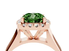 Fancy Green Cushion Cut Diamond Halo Solitaire Engagement Ring Set in Rose gold with Square Band and Prong Setting