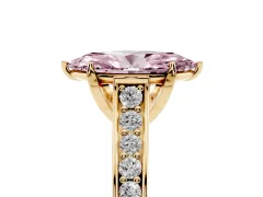 Fancy Pink Marquise Cut Diamond Solitaire Pavé Engagement Ring Set in Yellow gold with Prong Setting