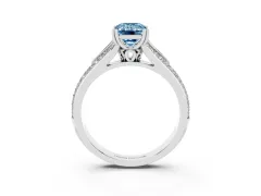 Fancy Blue Emerald Cut Diamond Split Shank Pavé Engagement Ring Set in Platinum with Prong-Set Center Stone