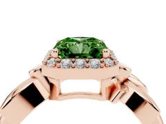 Fancy Green Radiant Cut Diamond Halo Floral Band Ring Set in Rose gold with Prong Setting