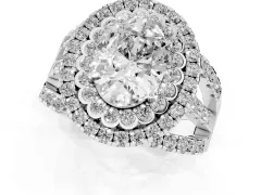 Oval Cut Diamond Double Halo Ring Set in Silver with Round Pavé Split Shank