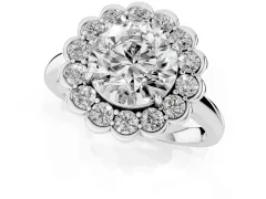 Round Cut Diamond Halo Cluster Engagement Ring Set in White gold with Solitaire Band and Prong Setting