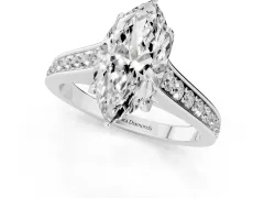 Marquise Cut Diamond Solitaire Pavé Engagement Ring Set in White gold with Prong Setting