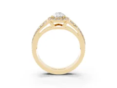 Pear Cut Diamond Halo Ring Set in Yellow gold with Double Pavé Split Shank