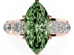Fancy Green Marquise Cut Diamond Pavé Engagement Ring Set in Rose gold with Prong Setting