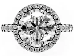 Round Cut Diamond Halo Ring Set in White gold with Pavé Shoulders and Halo-Framed Center
